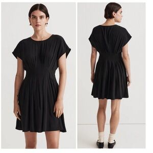 NWT Madewell The Lucie Mini Dress Black Pleated Fit and Flare Size 10